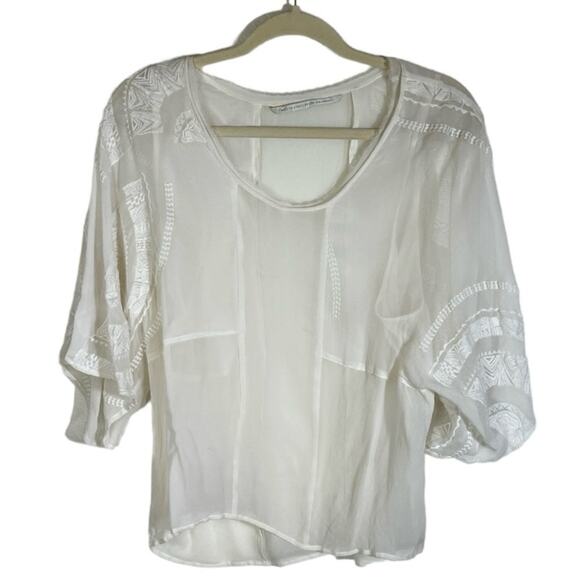 Twelfth Street by Cynthia Vincent Cream Silk Embroidered Blouse Size M - Picture 4 of 7